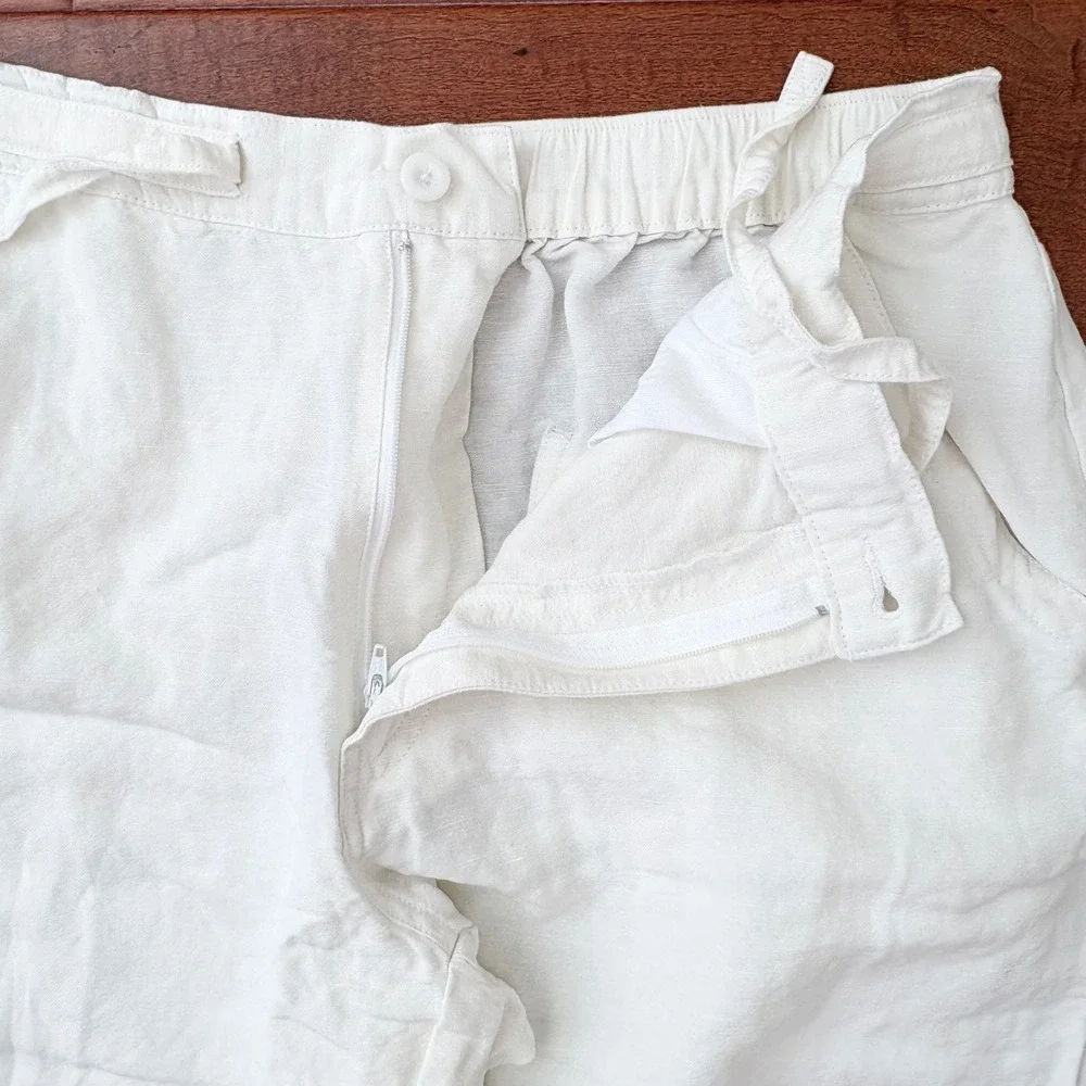 Cubavera‎ Linen Blend Pants Men M White Drawstring Relaxed Beach Trousers